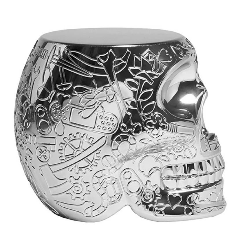 Metallic Skull Stool Side Table | Qeeboo Mexico | Italianrfurniture.com