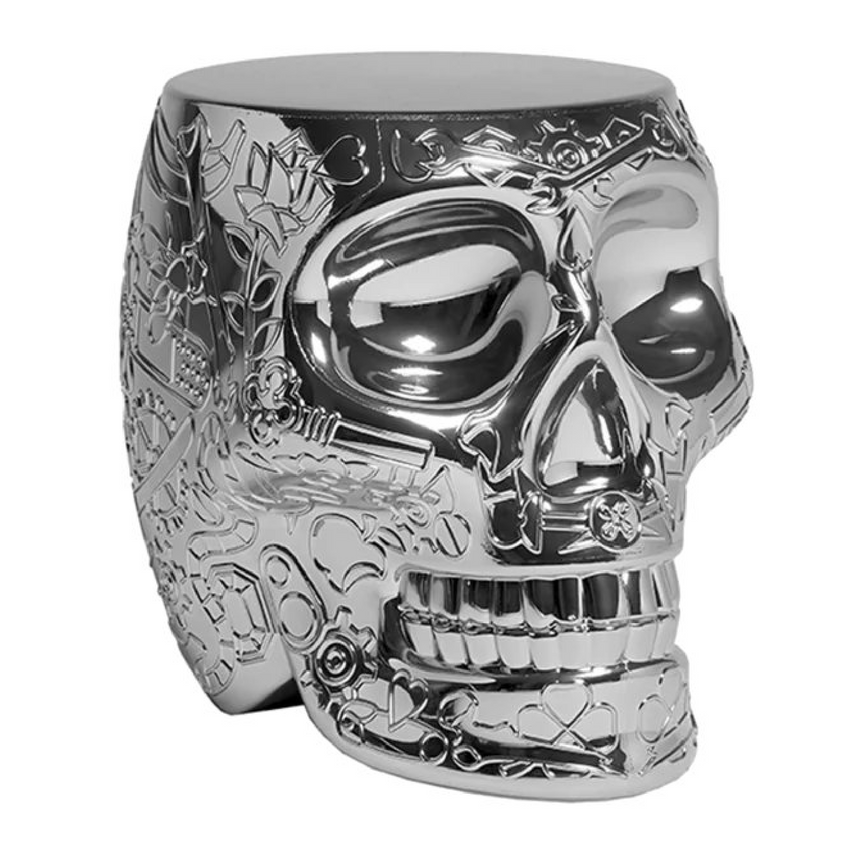 Metallic Skull Stool Side Table | Qeeboo Mexico | Italianrfurniture.com