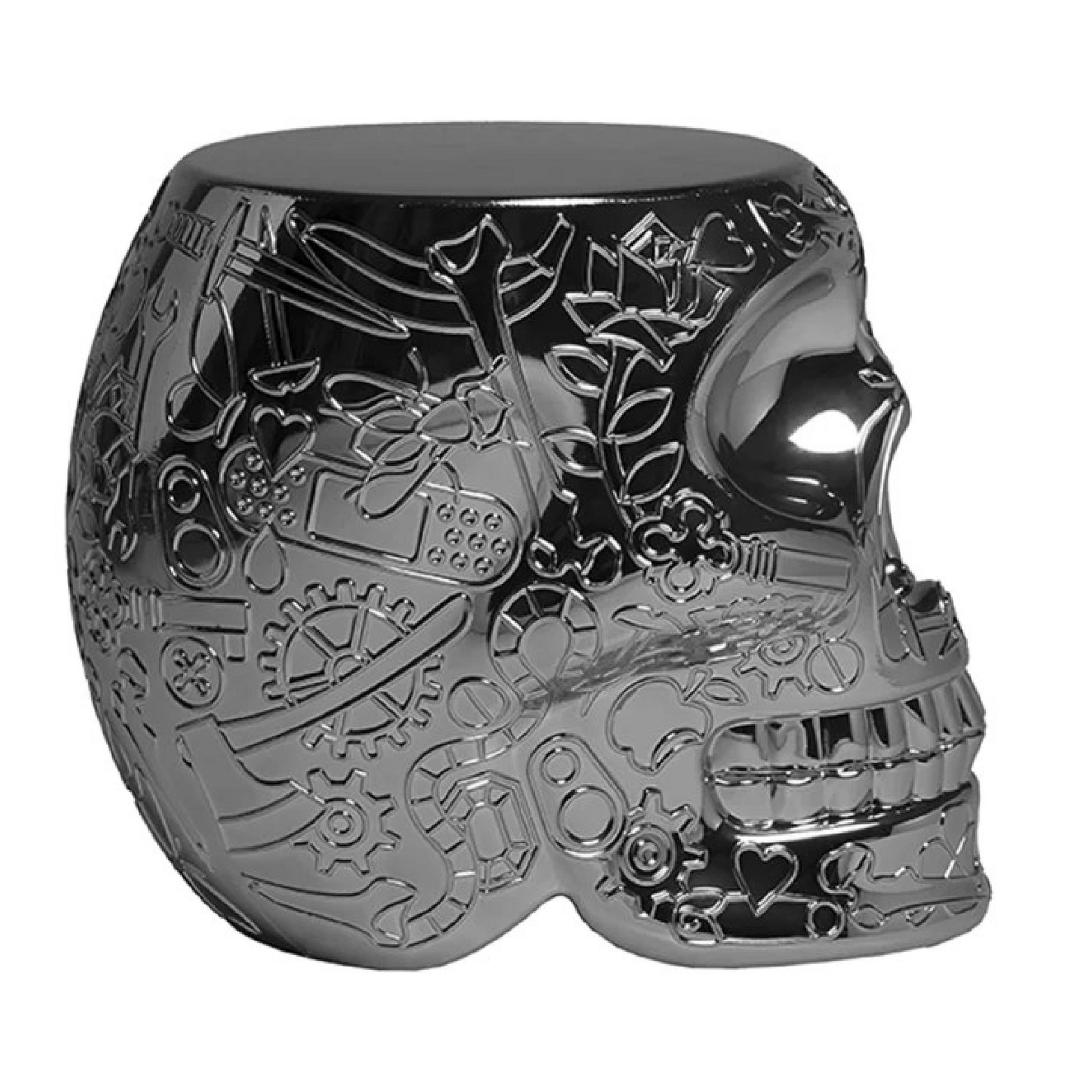 Metallic Skull Stool Side Table | Qeeboo Mexico | Italianrfurniture.com