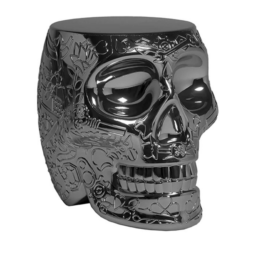 Metallic Skull Stool Side Table | Qeeboo Mexico | Italianrfurniture.com