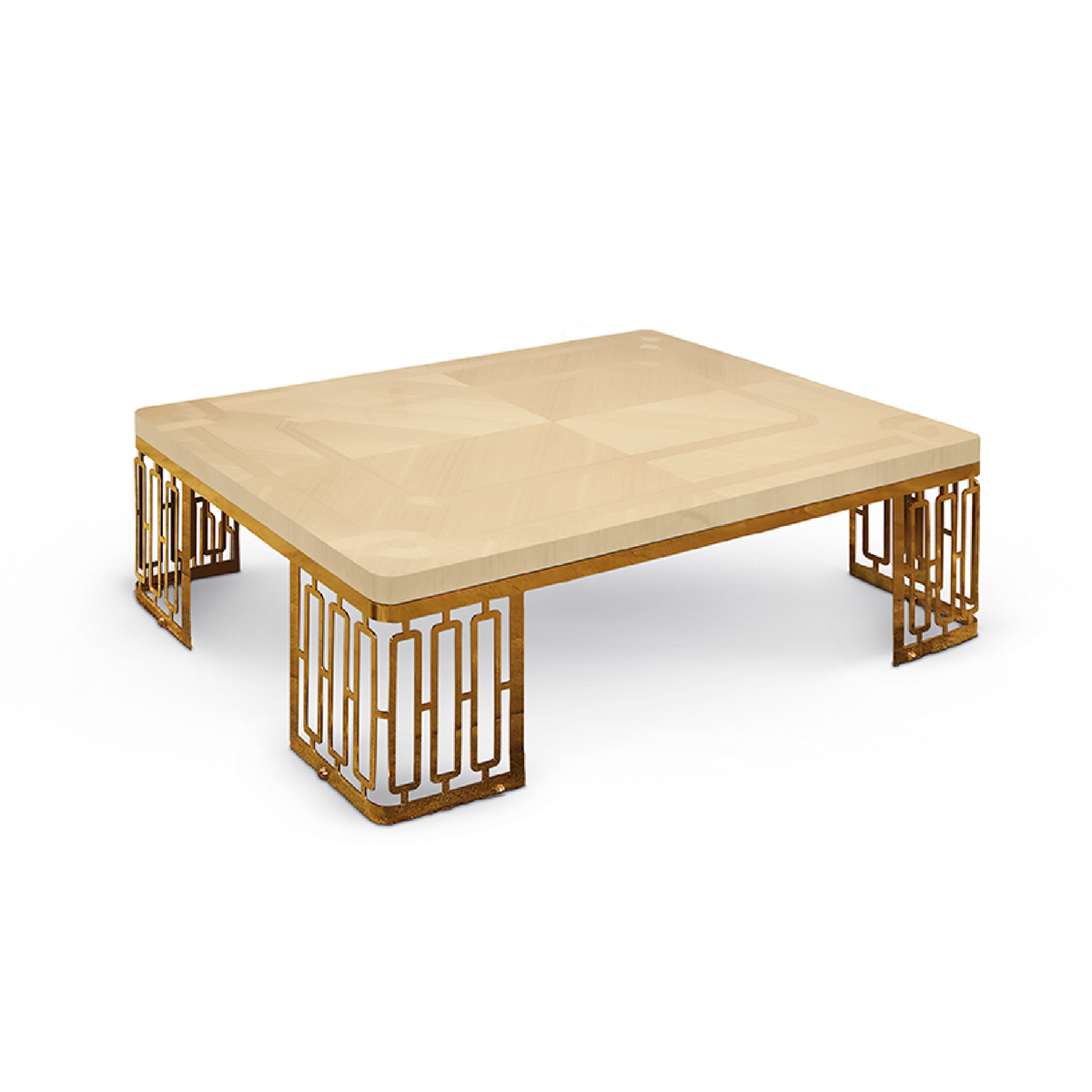 Rectangular Coffee Table with Geometric Metal Base | Redeco Unique ...