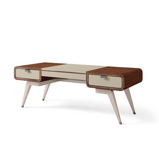 Mid-Century Modern Desk with Walnut Accents and Tapered Legs | Redeco Hanami