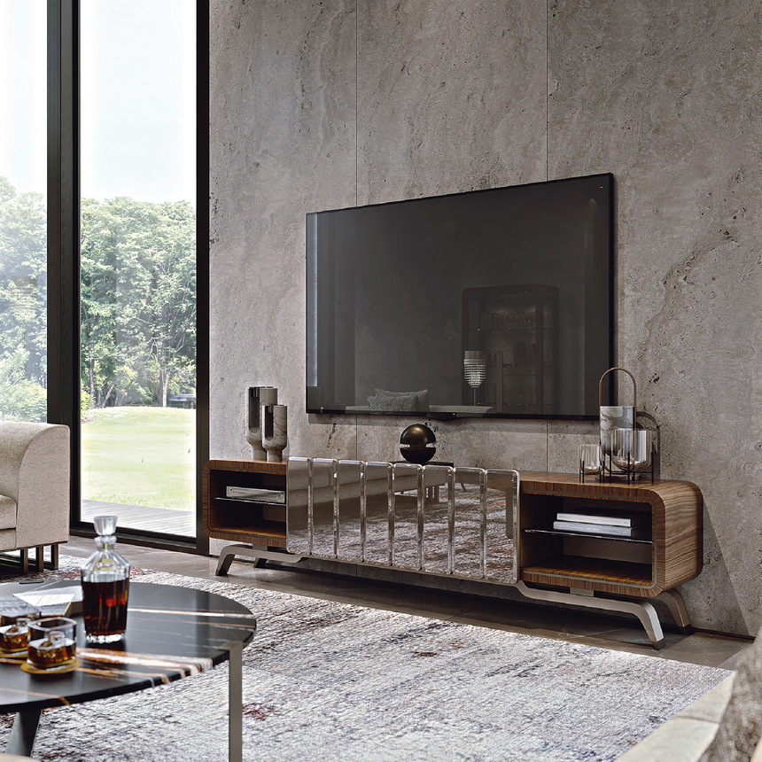 Rectangular Media Unit with High-Gloss Finish and Soft-Close Storage | Redeco Hanami | Italianfurniture.com