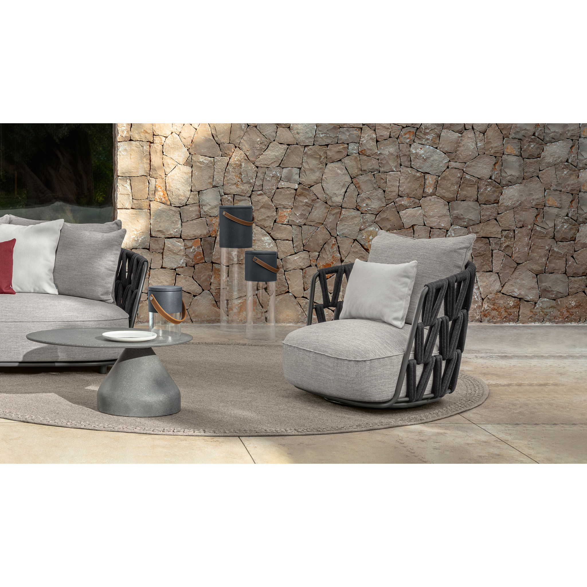 Padded Rope Outdoor Swivel Armchair - Thumbnail 4