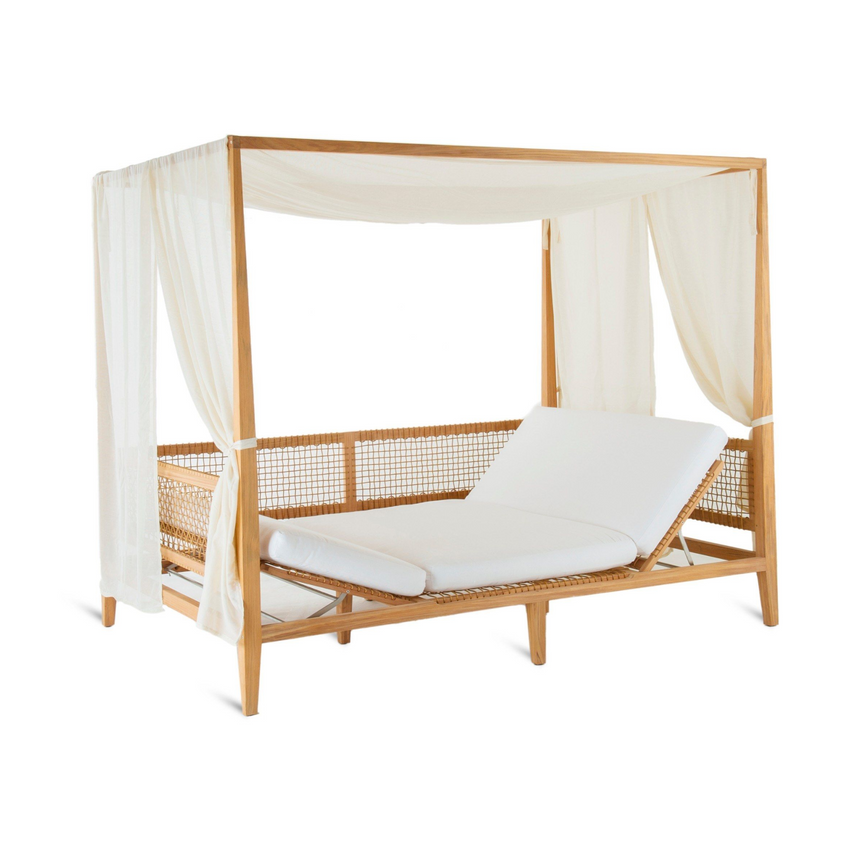 Curtained Teak Sun Bed | Unopiu Synthesis | Italianfurniture.com