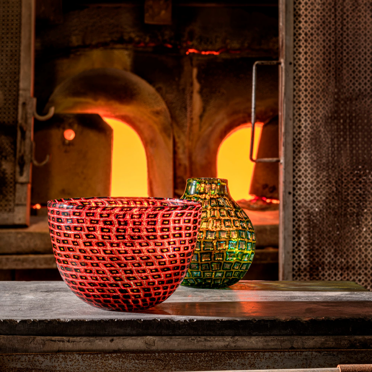 Red Glass Bowl Vase | Venini Murrine Romane | Italianfurniture.com