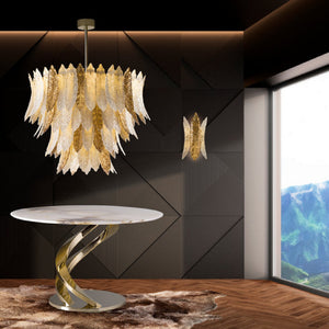 Feather-Shaped Glass 12-Light Chandelier | Villari Cher