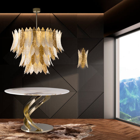 Feather-Shaped Glass 12-Light Chandelier | Villari Cher