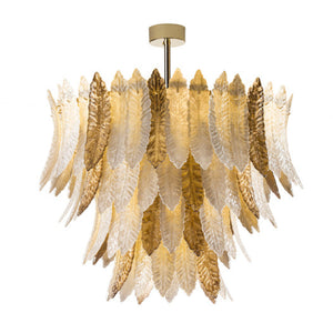 Feather-Shaped Glass 12-Light Chandelier | Villari Cher