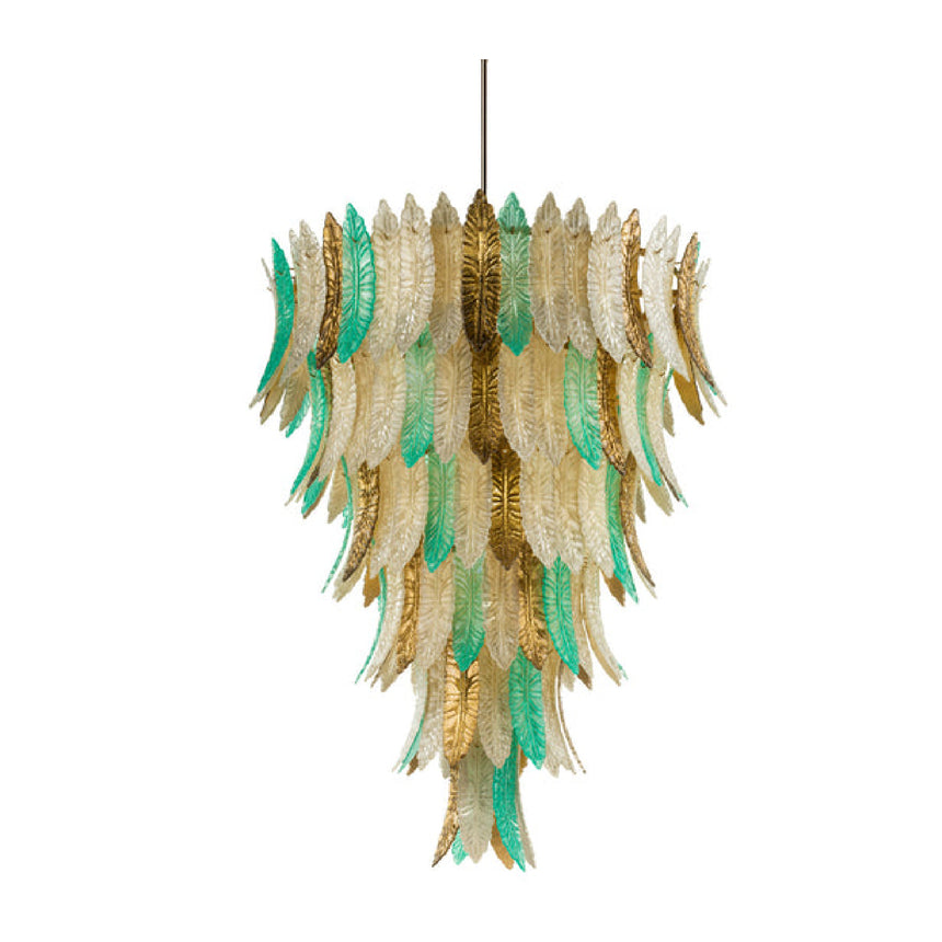 Feather-Shaped Glass 15-Light Chandelier | Villari Cher