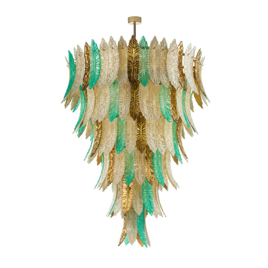 Feather-Shaped Glass 15-Light Chandelier | Villari Cher
