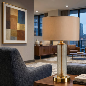 Gray Fluted Glass Table Lamp | Villari Contesa