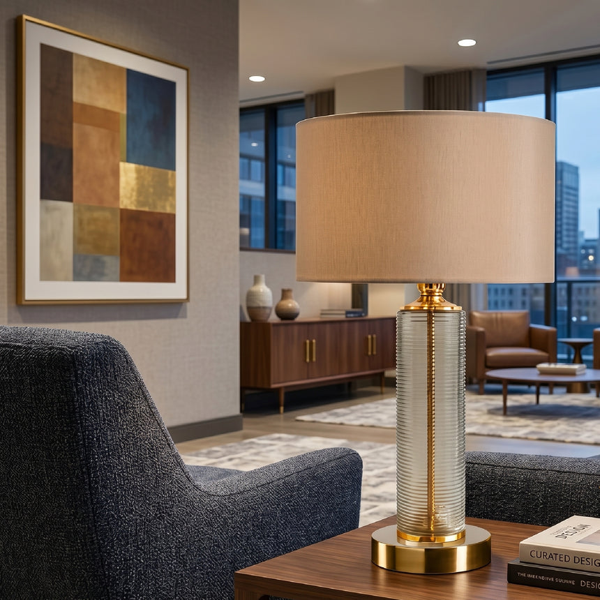 Gray Fluted Glass Table Lamp | Villari Contesa