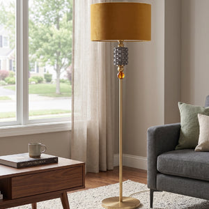 Orange Velvet Floor Lamp | Villari Lolite Clotilde