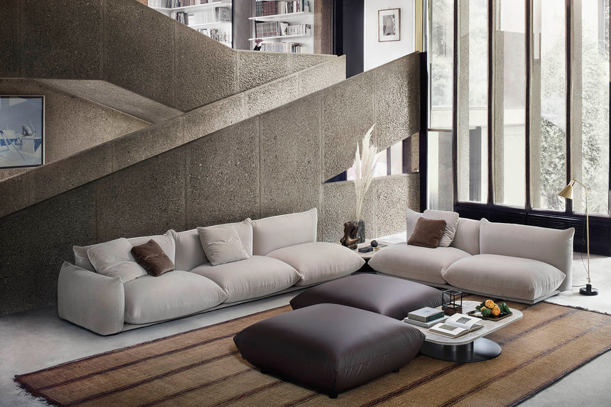 Pillow-Style Modular Sofa with Ottoman | Arflex Marenco